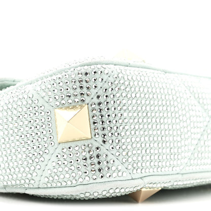 Crystal Suede Small Roman Stud Shoulder Bag Green