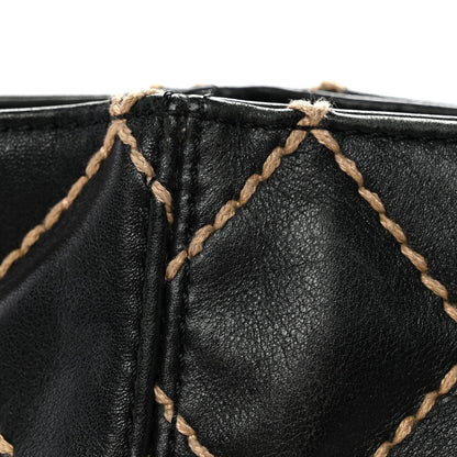 Calfskin Contrast Stitch Surpique Tote Black