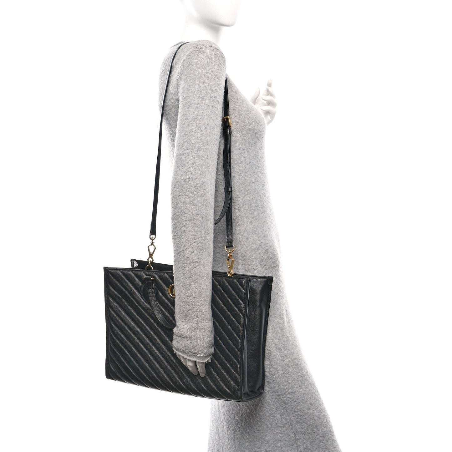 Azalea Calfskin Matelasse Diagonal GG Marmont Tote Bag Black