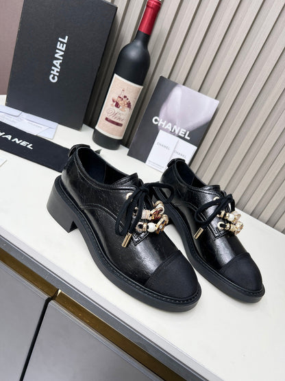 Chanel CC Combat Shoes With Pearl Black in Calfskin 597895
