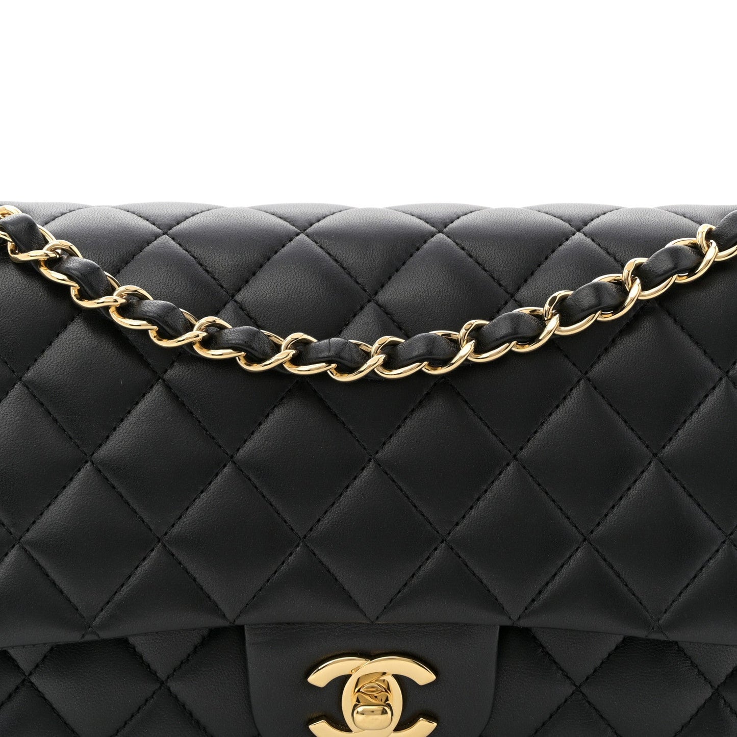 Lambskin Quilted Medium Double Flap Black