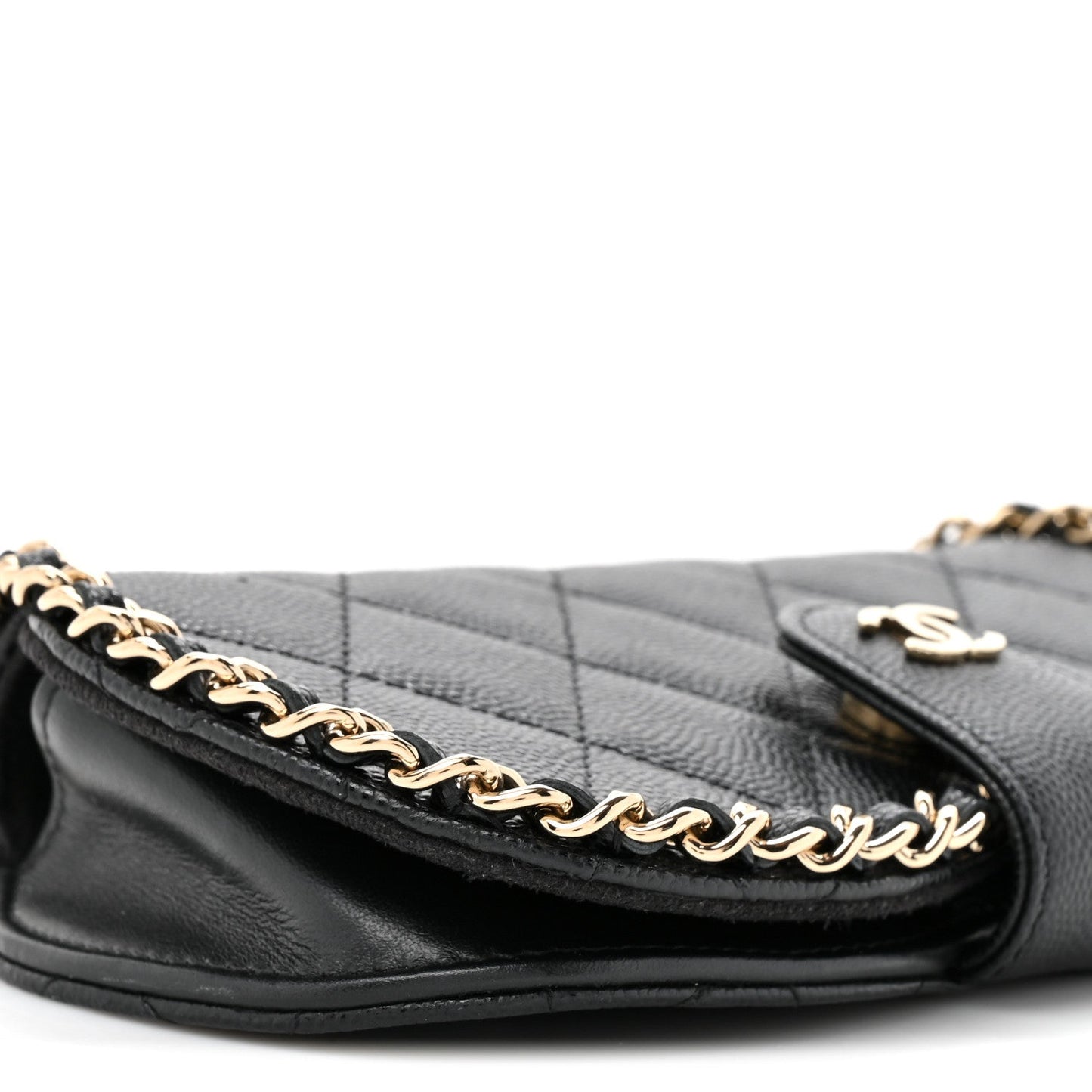 Caviar Quilted Chain Glasses Case Black