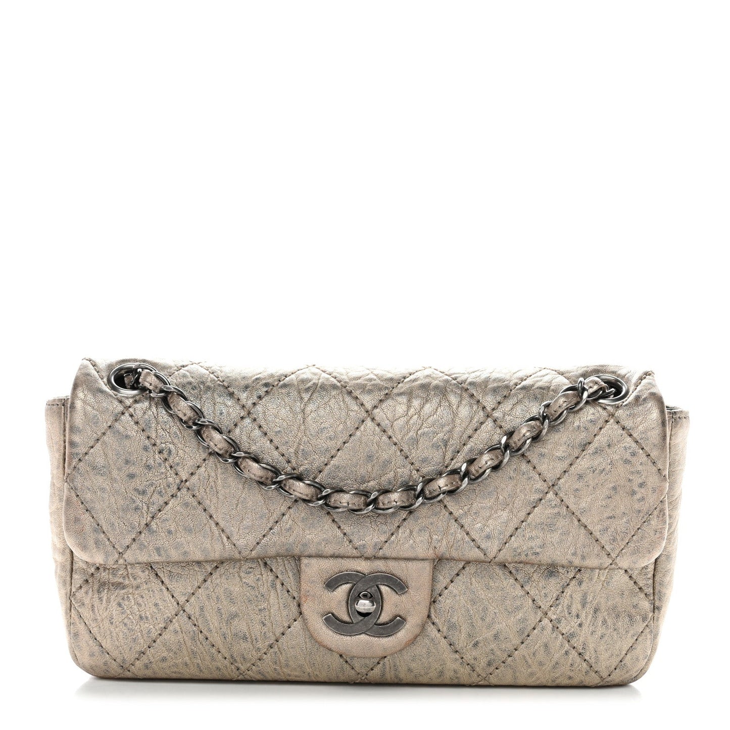 Distressed Metallic Lambskin Quilted Le Marais Ligne Flap Gold