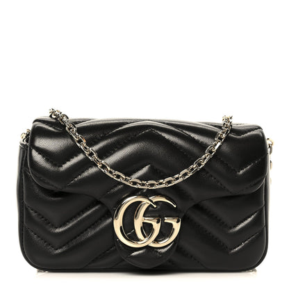 Lambskin Matelasse Mini GG Marmont Shoulder Bag Black