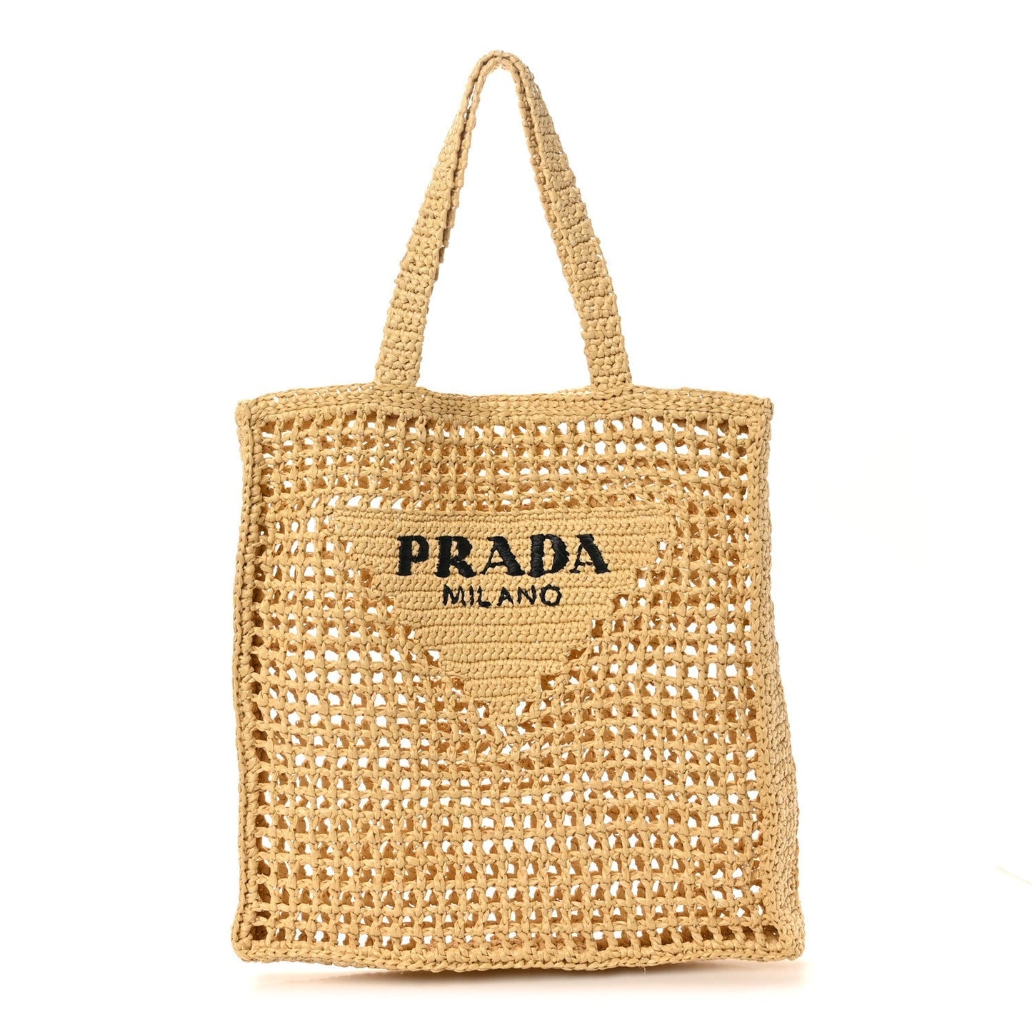 Yarn Raffia Effect Crochet Logo Embroidered Tote Bag Naturale
