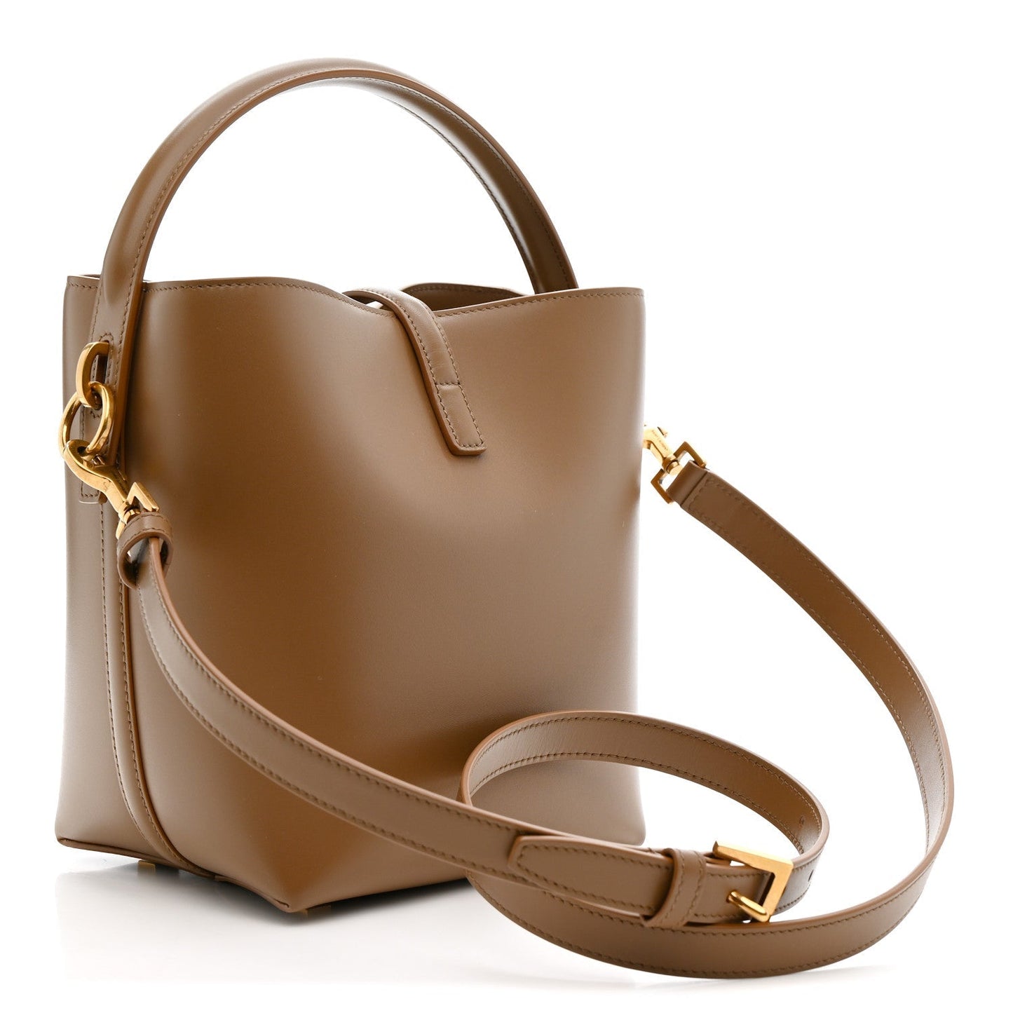 Shiny Calfskin Le 37 Small Bucket Bag Dark Cork