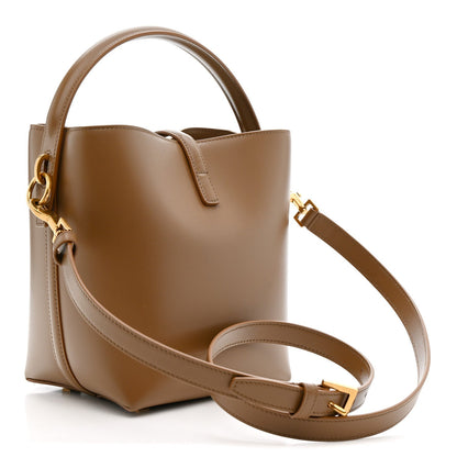 Shiny Calfskin Le 37 Small Bucket Bag Dark Cork