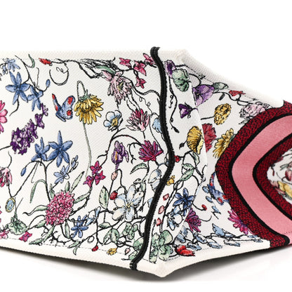 Canvas Embroidered Large Florilegio Book Tote White Multicolor