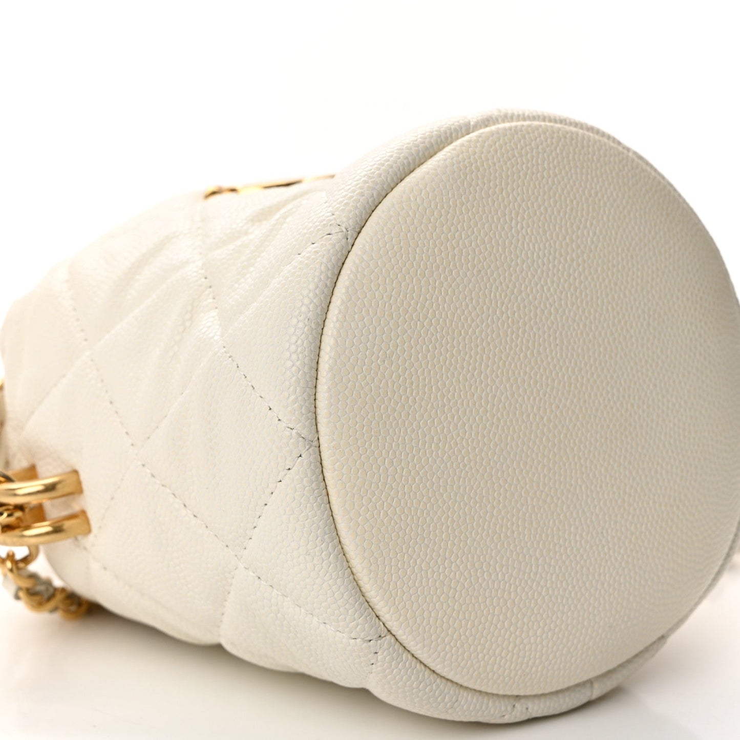 Caviar Quilted Coco First Bucket Clutch With Chain White