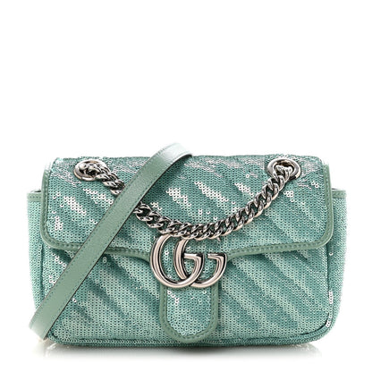 Sequin Matelasse Small GG Marmont Shoulder Bag Water Green Verde Chiaro Light Water Green