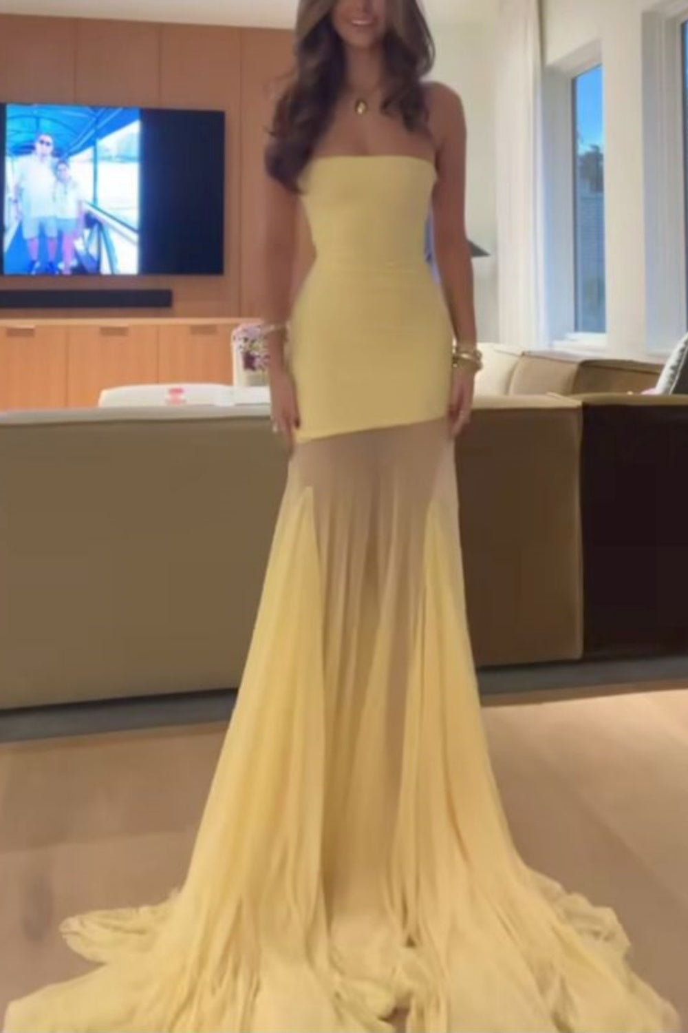 formaldressy-Yellow Elegant Mermaid Slim Long Chiffon Prom Dress Graduation Dress gh5930