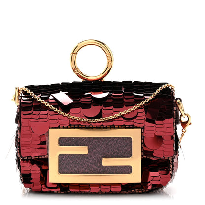 Sequin Paillettes Shiny Nappa Sex and the City Nano Maxi Buckle Baguette Charm Granata