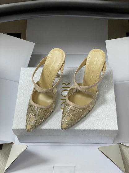 CD 26 High-Heeled Mules Beige Mesh Sheepskin 593587