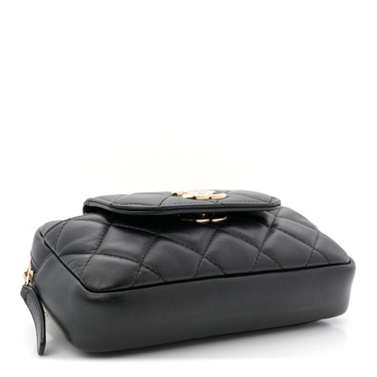 Lambskin Quilted Waist Bag Black