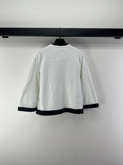 Chanel 2025 Round Neck Lace Cardigan Black White Wool 325690