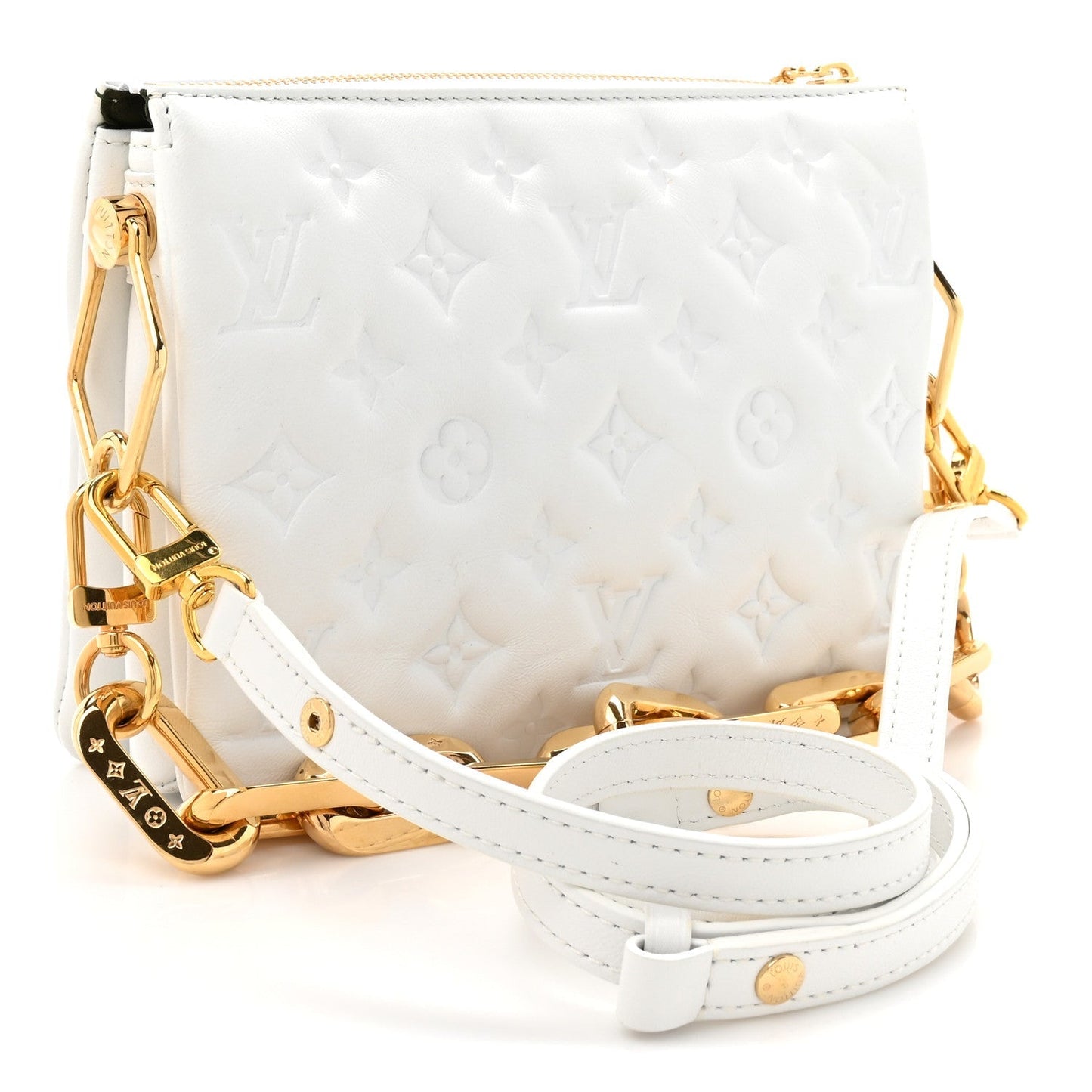 Lambskin Embossed Monogram Coussin BB White