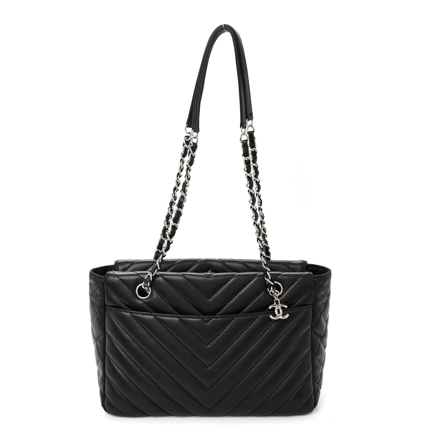 Lambskin Surpique Chevron Small Tote Black