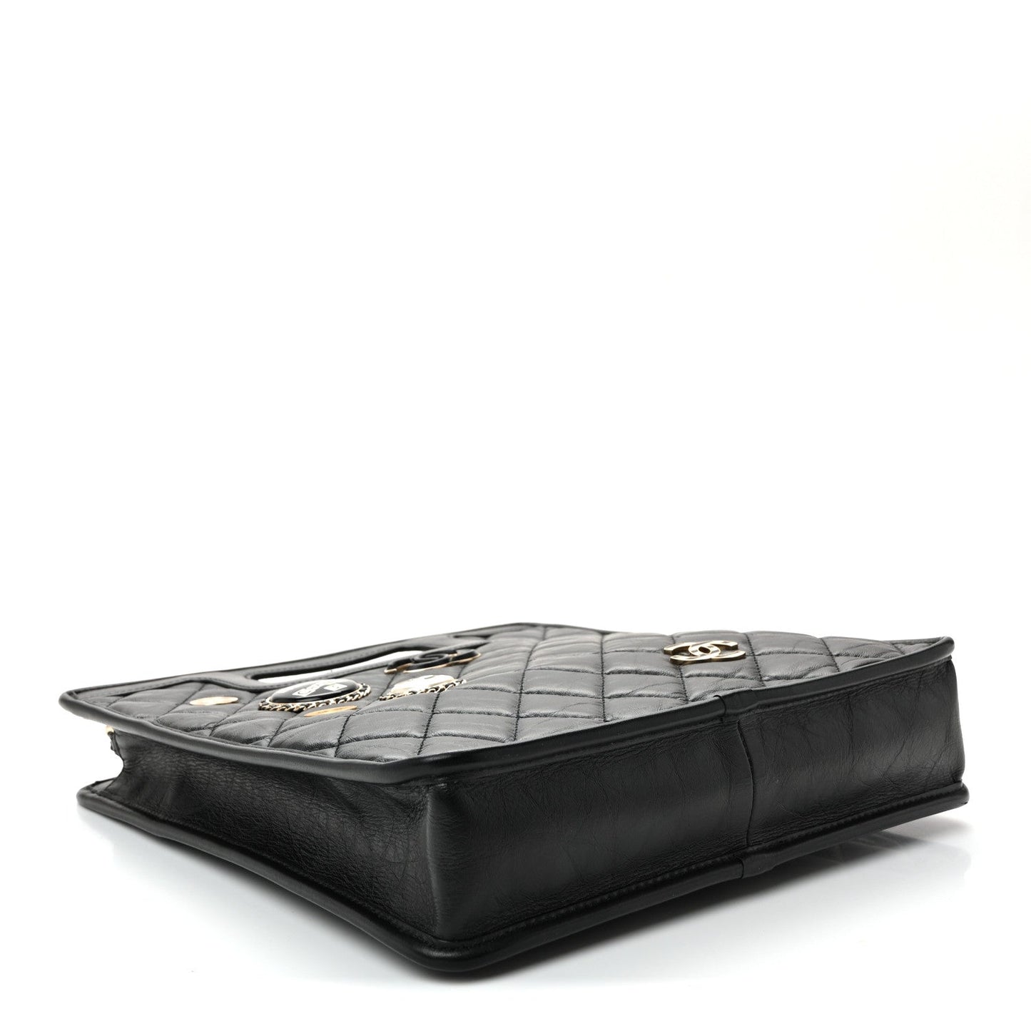 Aged Calfskin Small Charms Shopping Bag Black