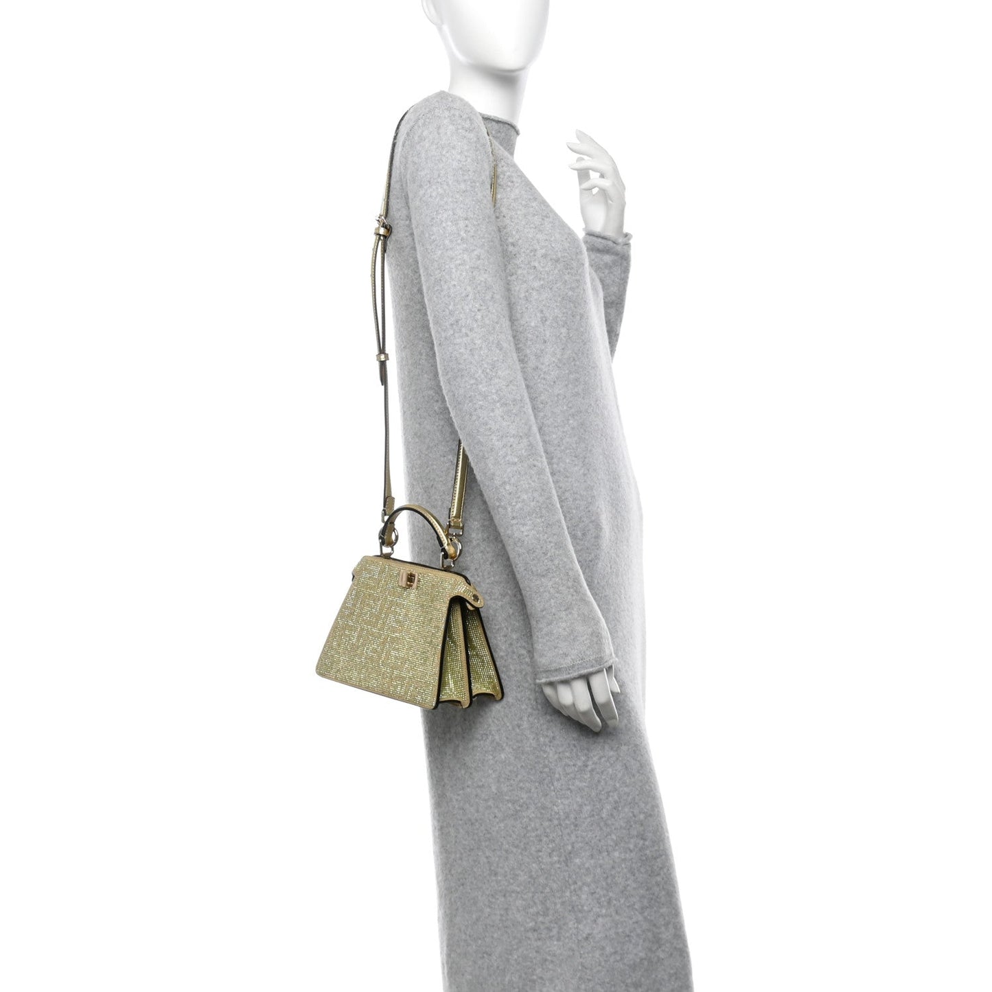 Crystal Vitello Laminato FF Petite Peekaboo I SEE U Satchel Crystal Platinum Light Gold
