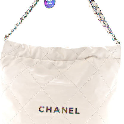 Shiny Calfskin Quilted Small Rainbow Chanel 22 White