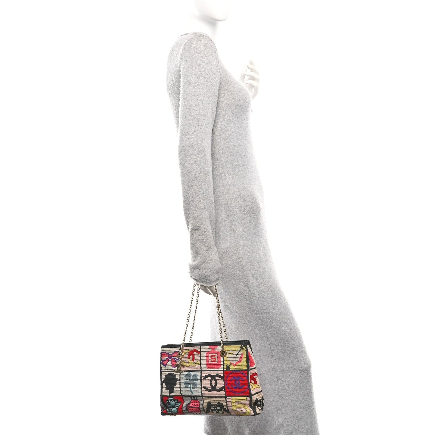 Needlepoint Precious Symbols Shoulder Bag Black
