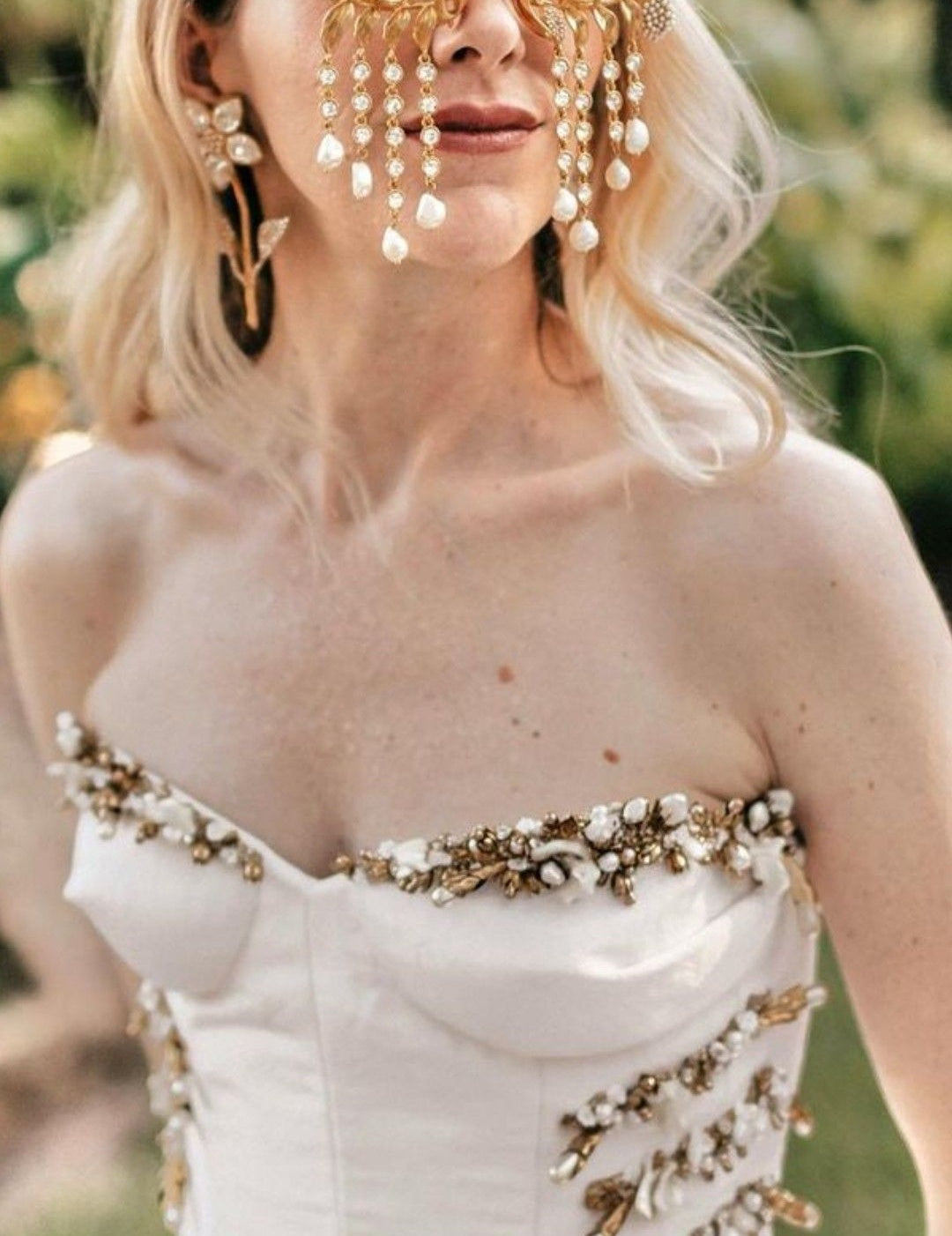 formaldressy-Ivory and Gold Beaded Long Layered Floor-Length Wedding Dress with Train gh5389