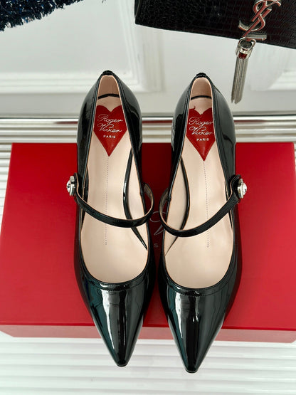 Mary Jane Virgule Pumps 55 Black Patent Leather