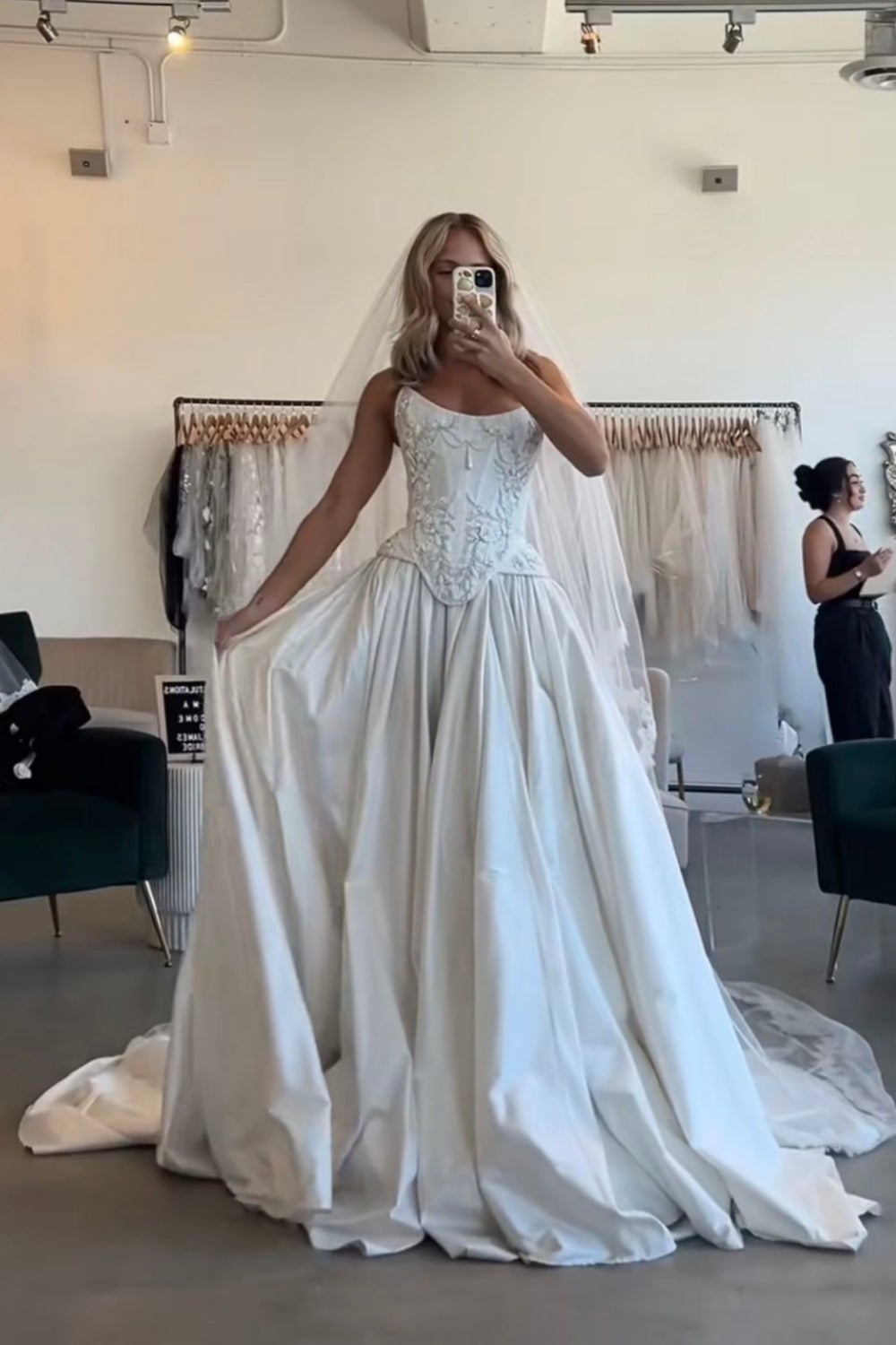 formaldressy-White, delicately beaded, long satin wedding dress gh6175