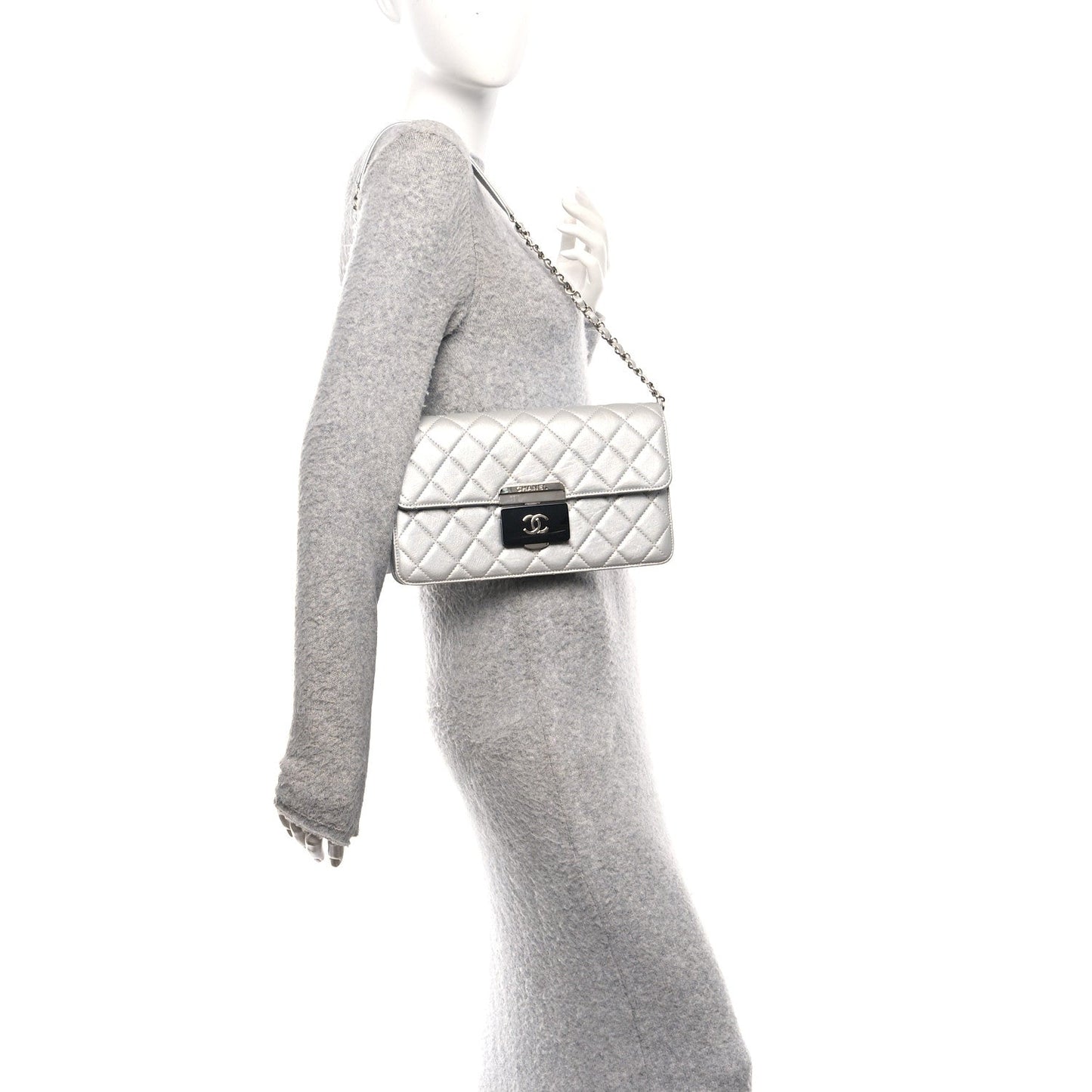 Metallic Sheepskin Quilted Small Beauty Lock Flap Silver
