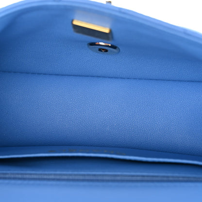 Lambskin Quilted Mini Top Handle Rectangular Flap Blue