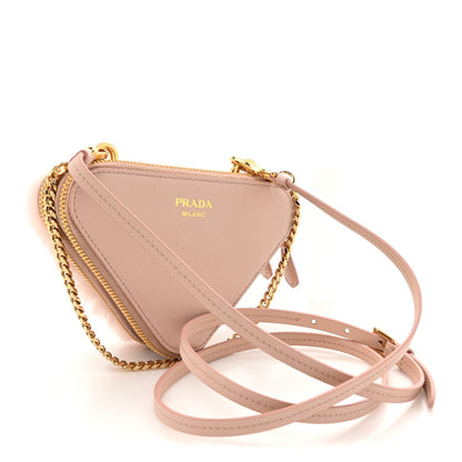 Saffiano Shearling Triangle Mini Pouch Orchidea