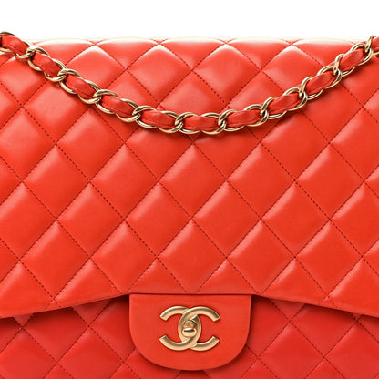 Lambskin Quilted Maxi Single Flap Red