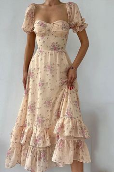 formaldressy-Floral Ruffle Short Sleeve Long Chiffon Garden Party Dress Wedding Guest Dress gh5203