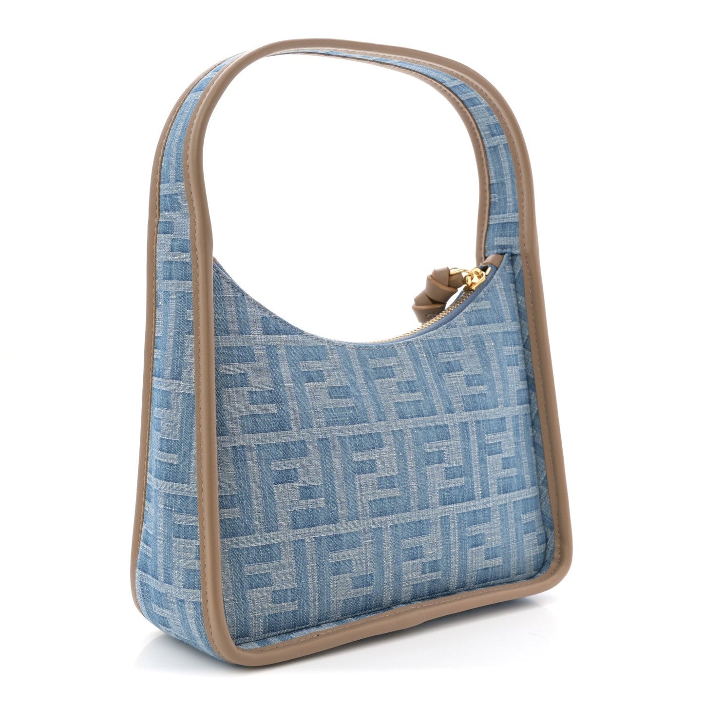Denim Jacquard Vitello Grace FF 1974 Mini Fendessence Shoulder Bag Denim Sand