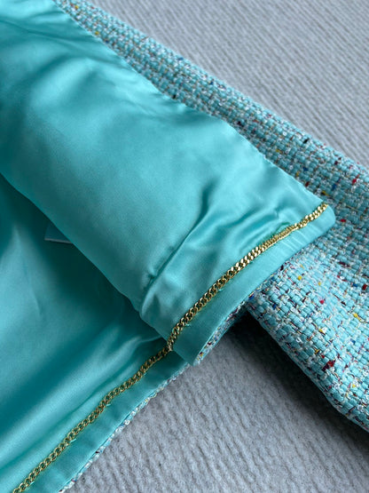 CC 25 Round-neck Slub Coat In Blue-Green Tweed 275793