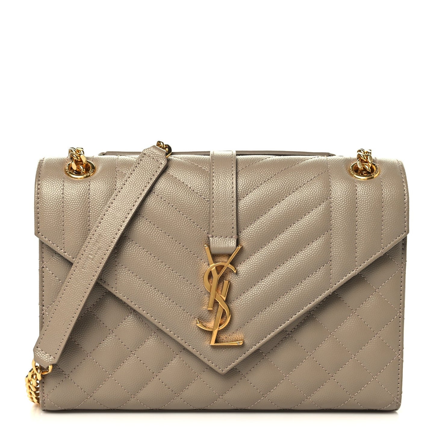 Grain De Poudre Textured Mixed Matelasse Medium Triquilt Monogram Satchel Dusty Grey