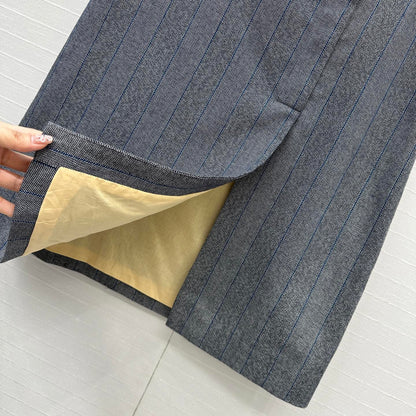 Prada Striped Suit Mid-length Skirt Grey Wool Cotton Polyester