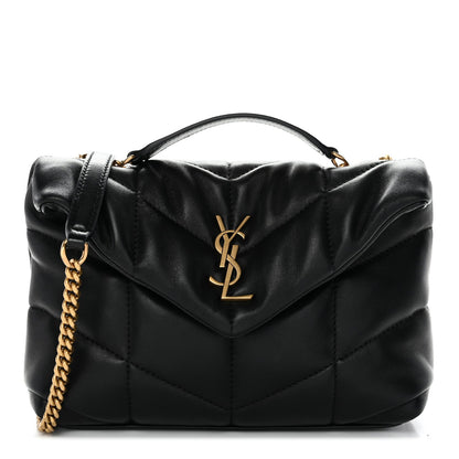 Lambskin Quilted Toy Loulou Puffer Monogram Chain Satchel Black