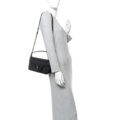 Calfskin Monochrome Vlogo Loco Shoulder Bag Black