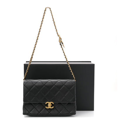Calfskin Quilted Belt Chain Flap Black