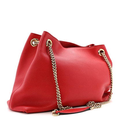 Pebbled Calfskin Medium Soho Chain Shoulder Bag Tabasco Red