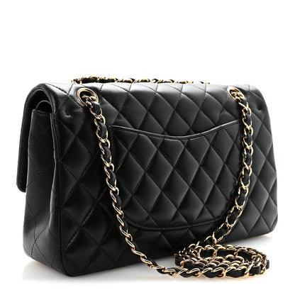 Lambskin Quilted Medium Double Flap Black