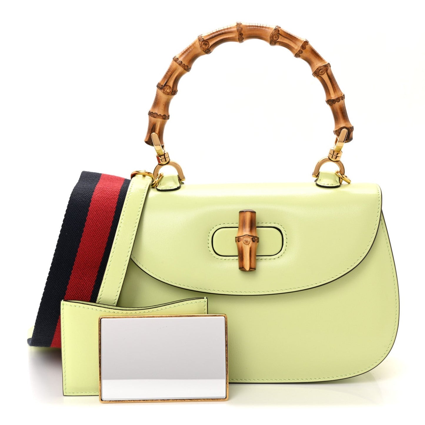 Boarded Dyana Lux Calfskin Web Small Bamboo 1947 Top Handle Bag Light Green