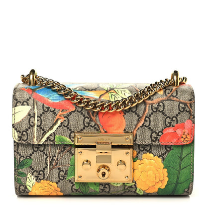 GG Supreme Monogram Tian Small Padlock Shoulder Bag Beige Multicolor New Acero