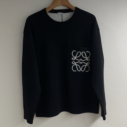 Loewe 2025 Round Neck Embroidered Large Logo Sweater Black White Wool