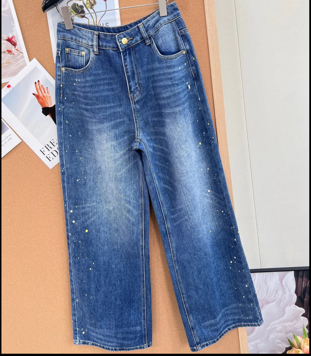 Chanel 2026 Splatter-Paint Denim Pant Blue Cotton 148270