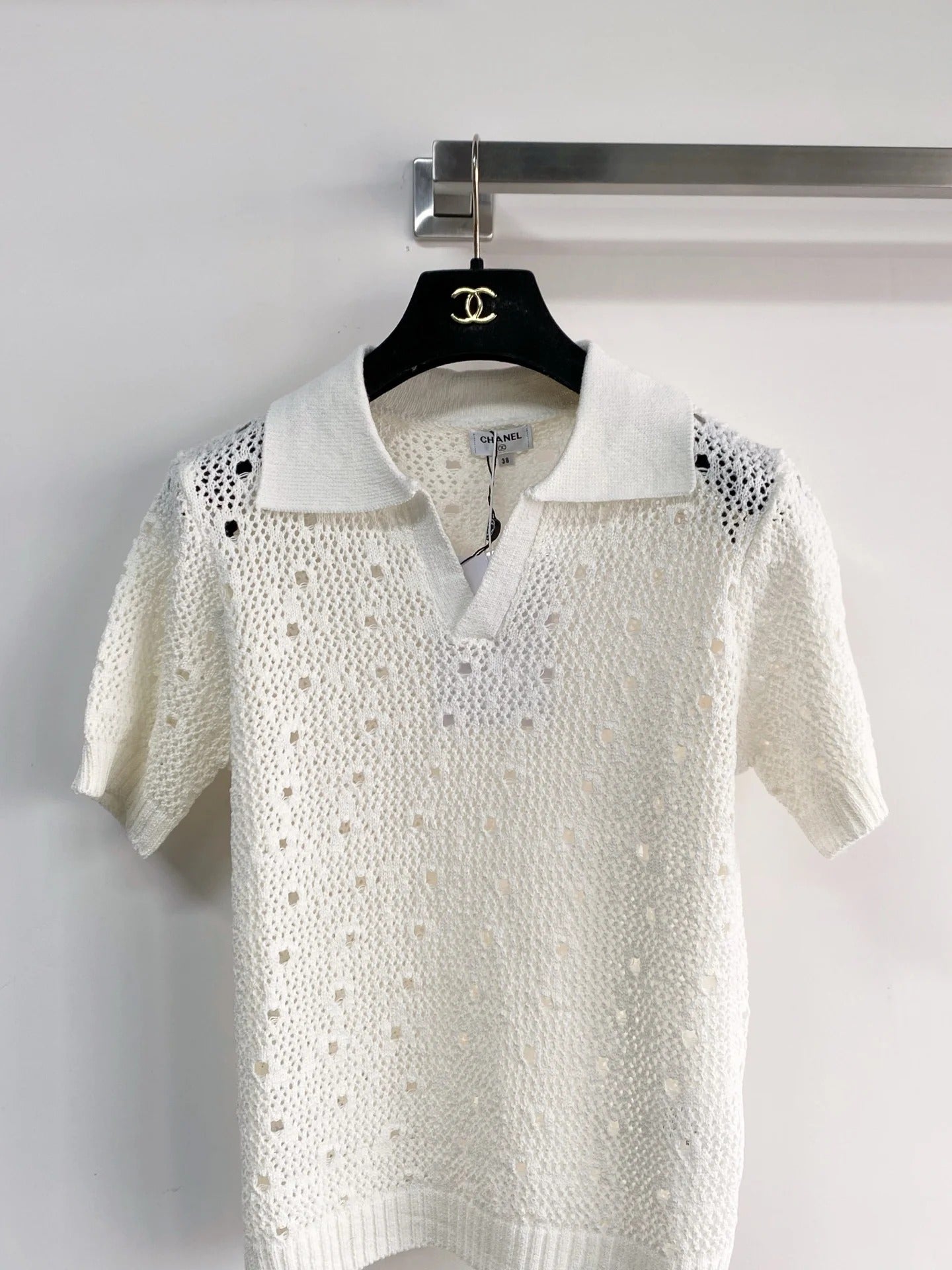 Chanel 2026 Crochet Knit Polo Shirt Wool 166778