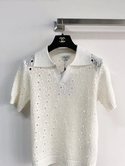 Chanel 2026 Crochet Knit Polo Shirt Wool 166778