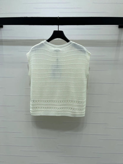 Chanel 2026 Hollow-out Knit Sleeveless Vest Blue and White Cotton 359840