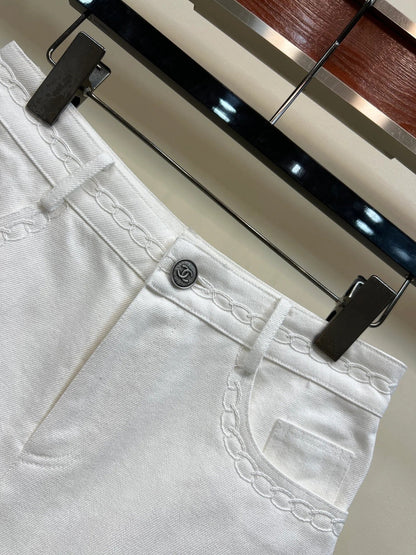 Chanel 2026 High-Waisted Denim Short White Cotton 360488